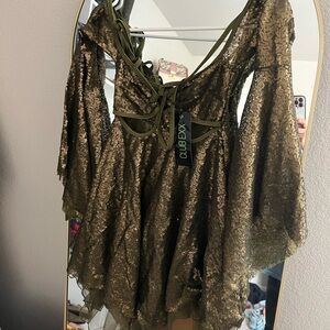Dolls Kill Olive Green Sequin Party Dress